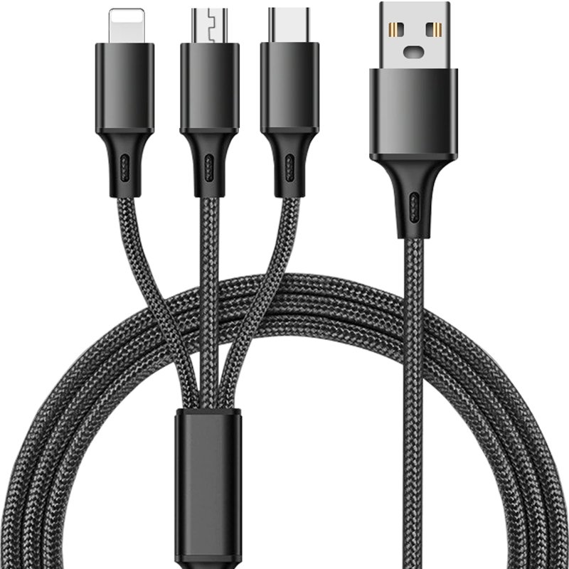M000   KABEL ŁADOWARKA 3w1 DO IPHONE MICRO USB TYP-C - czarny E198-4