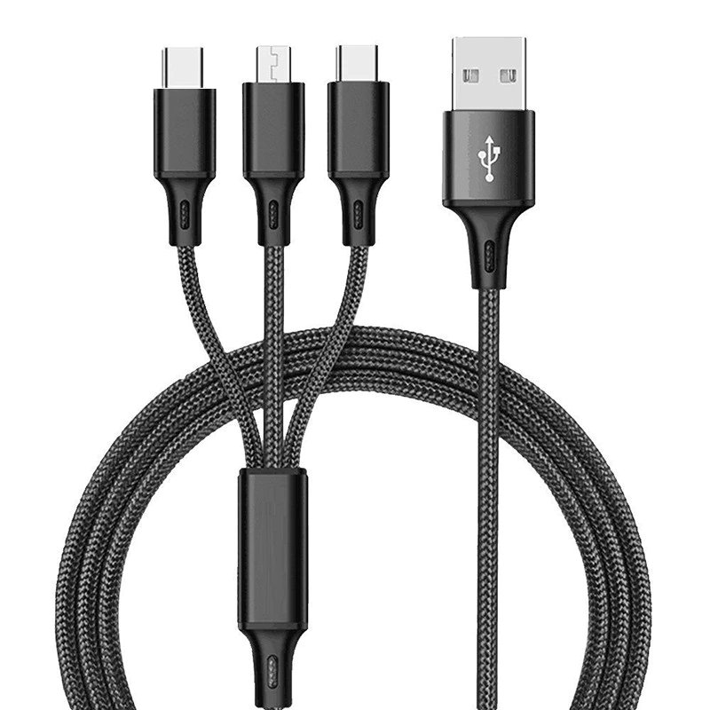 M000   KABEL ŁADOWARKA 3w1 DO IPHONE MICRO USB TYP-C - czarny E198-4