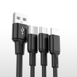 M000   KABEL ŁADOWARKA 3w1 DO IPHONE MICRO USB TYP-C - czarny E198-4