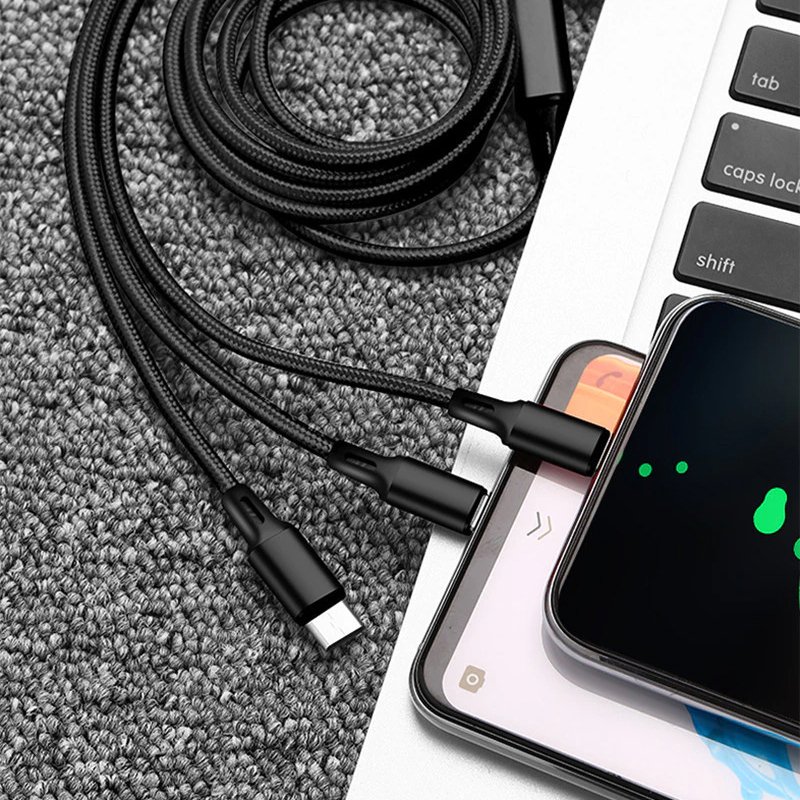M000   KABEL ŁADOWARKA 3w1 DO IPHONE MICRO USB TYP-C - czarny E198-4