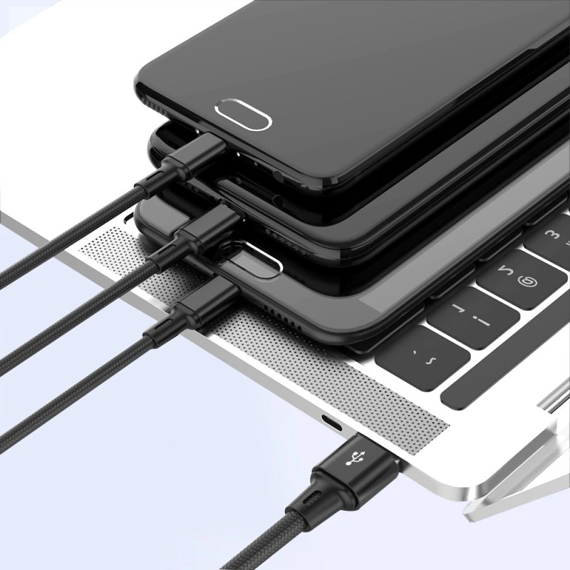 M000   KABEL ŁADOWARKA 3w1 DO IPHONE MICRO USB TYP-C - czarny E198-4