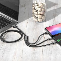 M000   KABEL ŁADOWARKA 3w1 DO IPHONE MICRO USB TYP-C - czarny E198-4