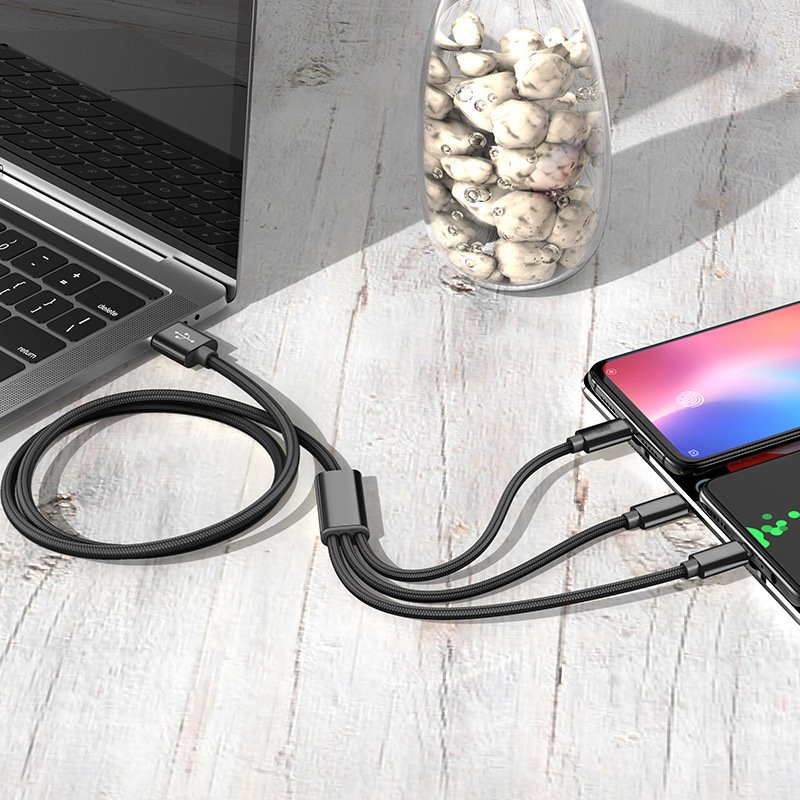 M000   KABEL ŁADOWARKA 3w1 DO IPHONE MICRO USB TYP-C - czarny E198-4