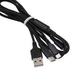 M000   KABEL ŁADOWARKA 3w1 DO IPHONE MICRO USB TYP-C - czarny E198-4