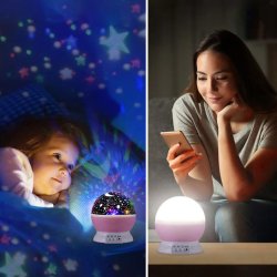 M003D   M004D   LAMPKA NOCNA PROJEKTOR GWIAZD NIEBA OBROTOWA 2w1 - D005-1 różowa