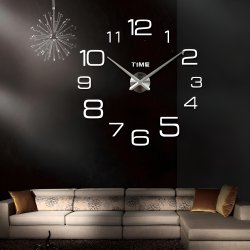 M002D   DUŻY ZEGAR ŚCIENNY NAKLEJANY NOWOCZESNY 3D CICHY -O036 lustro