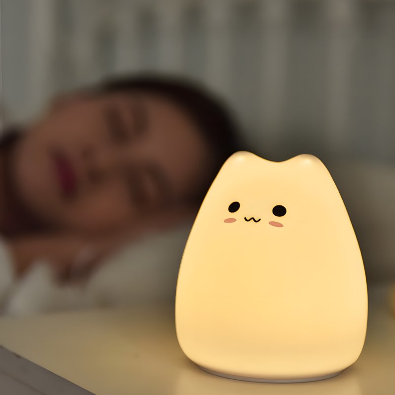 N300  LAMPKA NOCNA DLA DZIECI KOTEK LED KOLOROWA SILIKON mała -E166