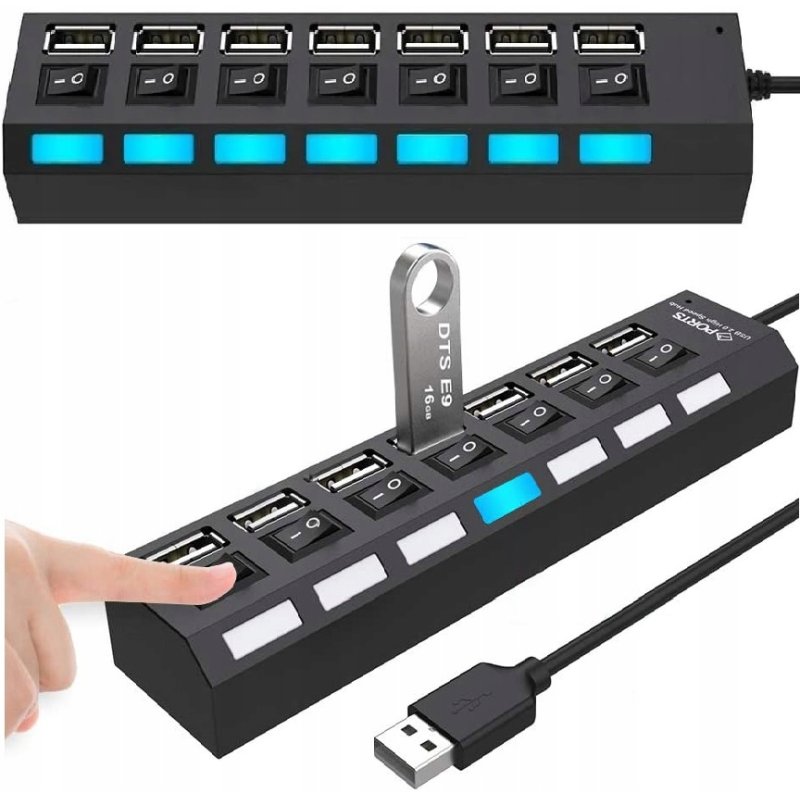 M044h (aleja2)  HUB USB ROZDZIELACZ 7 PORTÓW ROZGAŁĘŹNIK USB 2.0 -E214