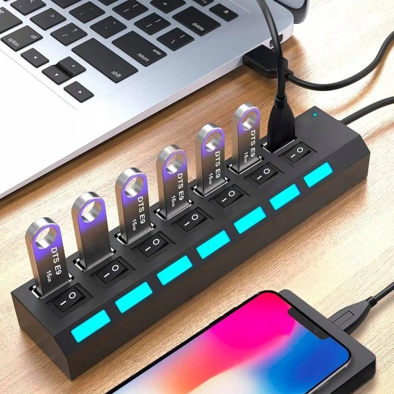 M044h (aleja2)  HUB USB ROZDZIELACZ 7 PORTÓW ROZGAŁĘŹNIK USB 2.0 -E214