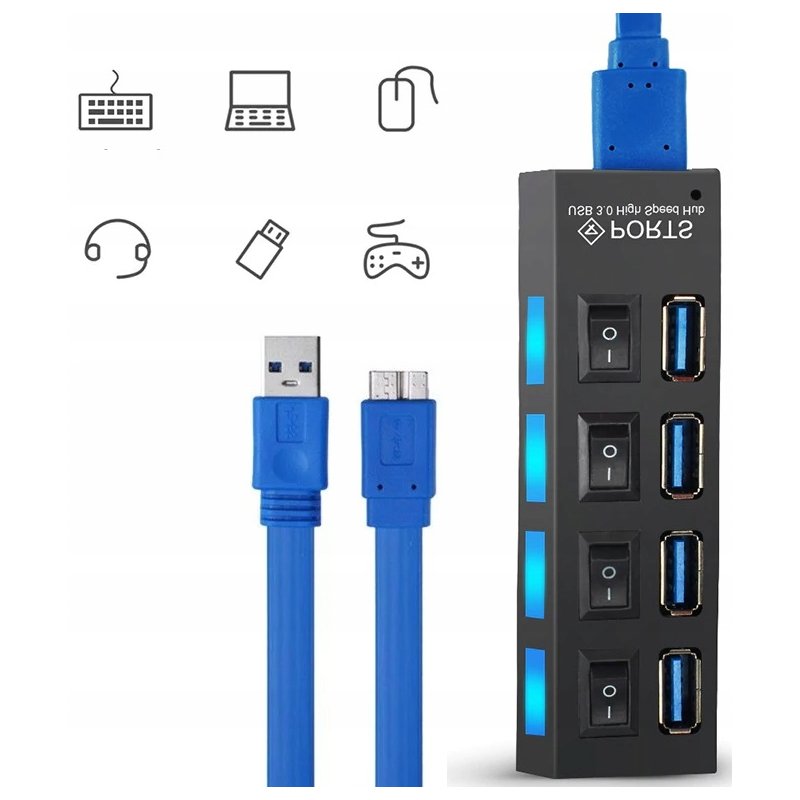 N249 HUB USB ROZDZIELACZ 4 PORTÓW ROZGAŁĘŹNIK USB 3.0 -E215