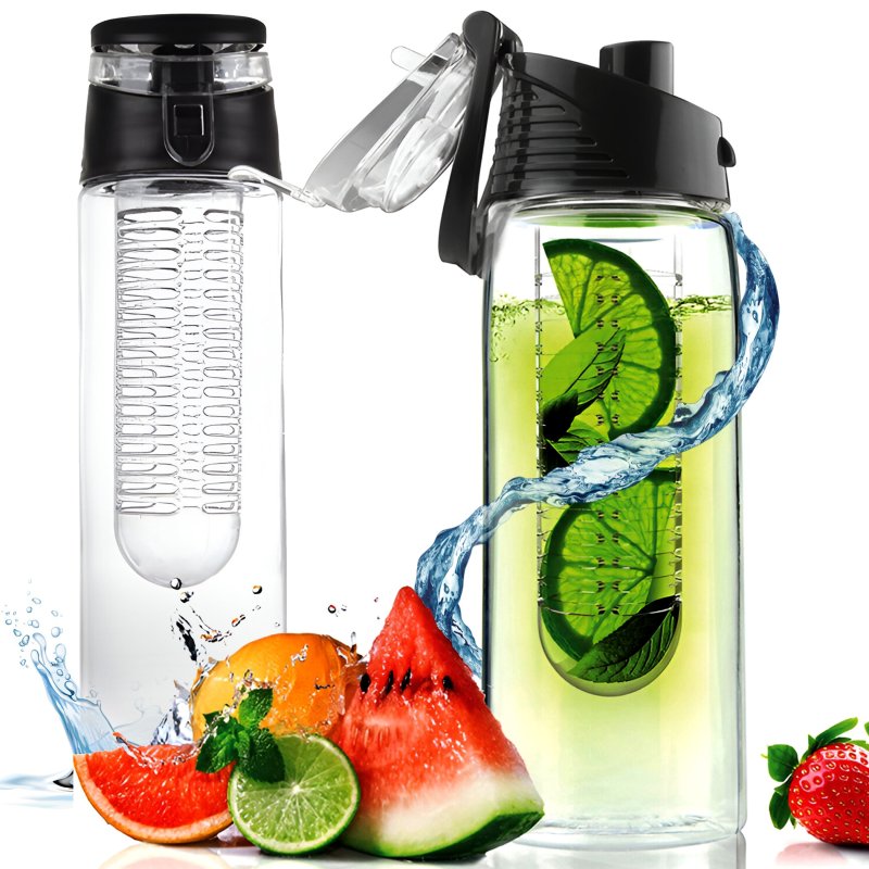 N366 BIDON INFUSER BUTELKA NA WODĘ POJEMNIK OWOCE 700ml - czarny S026