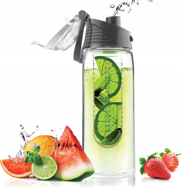 N366 BIDON INFUSER BUTELKA NA WODĘ POJEMNIK OWOCE 700ml - czarny S026