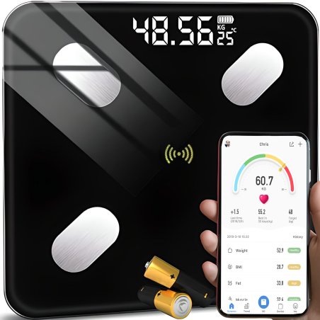 M002E    WAGA ŁAZIENKOWA ANALITYCZNA SLIM 180KG SMART+ 17w1 - czarna E032