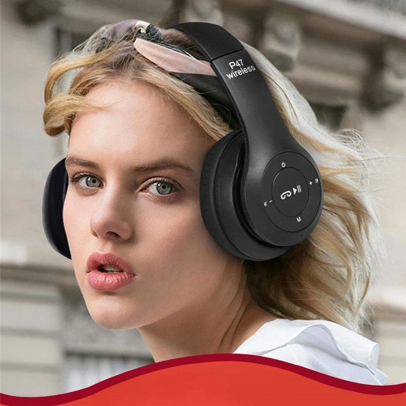 M003F    SŁUCHAWKI BEZPRZEWODOWE P47 BLUETOOTH MIKROFON MP3- E142 czarny
