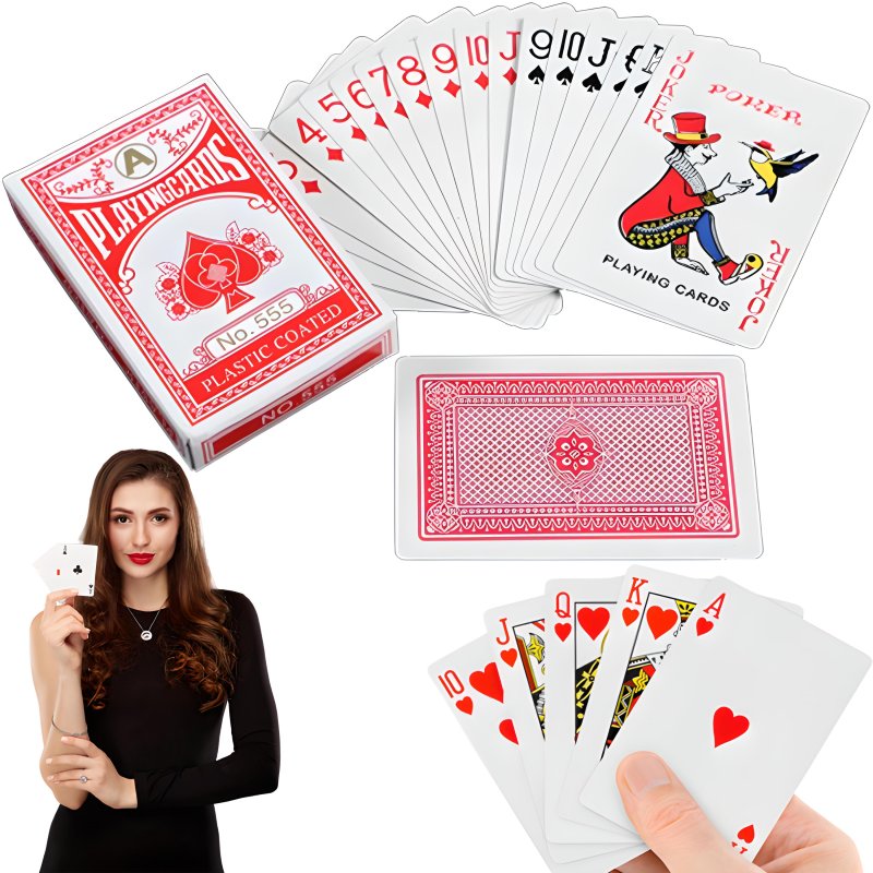 M002D    KARTY DO GRY W POKERA TALIA KART POWLEKANE 54 SZT  -czerwone O366 ❗️❗️1 TALIA ❗️❗️