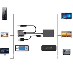 M000   KABEL ADAPTER VGA HDMI FULL HD D-SUB PRZEWÓD AUDIO -E394