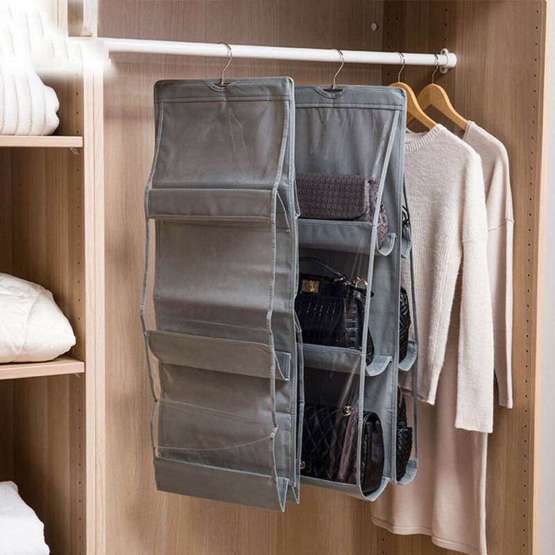 M005B   ORGANIZER DO SZAFY NA TOREBKI TOREBEK BUTY WIESZAK -O395-1 szary