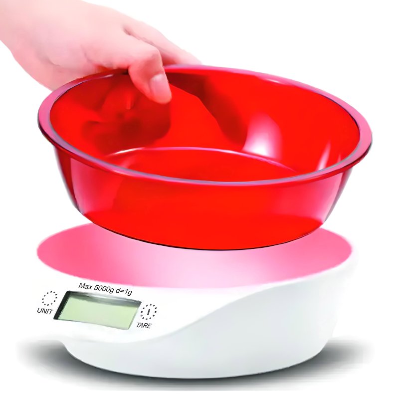 N021 ELEKTRONICZNA WAGA KUCHENNA Z MISĄ PRECYZYJNA 5KG -E652-1 Czerwona