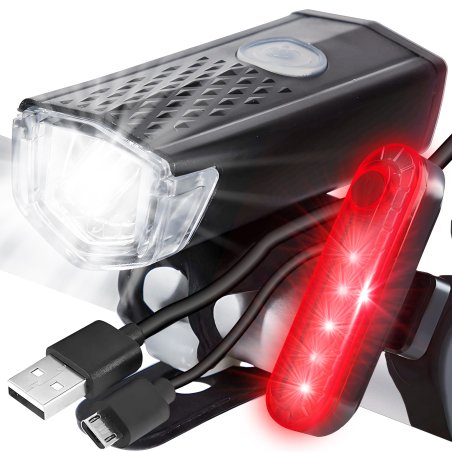 N135  ZESTAW LAMPEK ROWEROWYCH LED PRZÓD I TYŁ DO ROWERU + USB LAMPKI ROWEROWE - S207