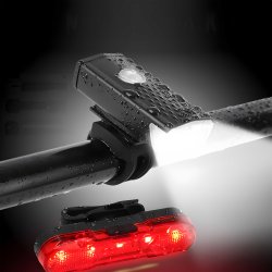 N135  ZESTAW LAMPEK ROWEROWYCH LED PRZÓD I TYŁ DO ROWERU + USB LAMPKI ROWEROWE - S207