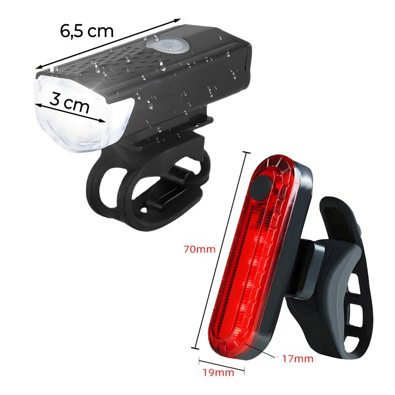 N135  ZESTAW LAMPEK ROWEROWYCH LED PRZÓD I TYŁ DO ROWERU + USB LAMPKI ROWEROWE - S207