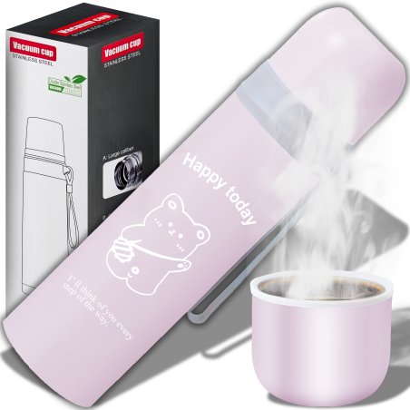 M027A (ALEJA1)  TERMOS STALOWY PRÓŻNIOWY TERMICZNY KUBEK BIDON 500ML 0,5L NA KAWĘ XXL O976-2 JASNY RÓŻ