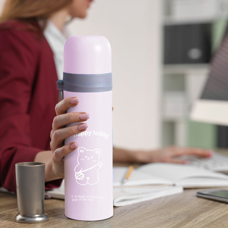 M027A (ALEJA1)  TERMOS STALOWY PRÓŻNIOWY TERMICZNY KUBEK BIDON 500ML 0,5L NA KAWĘ XXL O976-2 JASNY RÓŻ