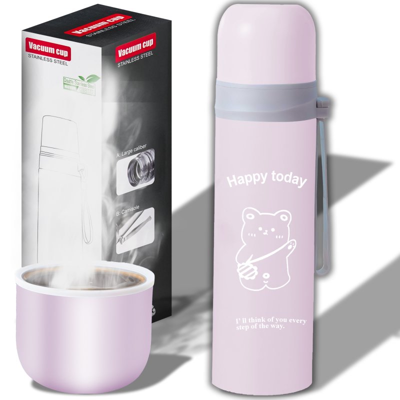 M027A (ALEJA1)  TERMOS STALOWY PRÓŻNIOWY TERMICZNY KUBEK BIDON 500ML 0,5L NA KAWĘ XXL O976-2 JASNY RÓŻ