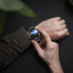M002E     ZEGAREK SMARTWATCH CIŚNIENIE EKG PULS ROZMOWY MENU PL SPORT CZARNY MĘSKI -E774-1 gumowy pasek