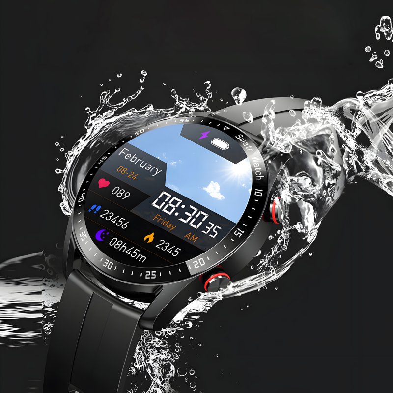 M002E     ZEGAREK SMARTWATCH CIŚNIENIE EKG PULS ROZMOWY MENU PL SPORT CZARNY MĘSKI -E774-1 gumowy pasek