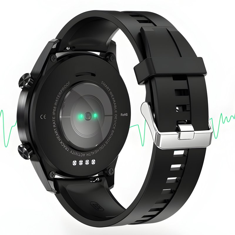 M002E     ZEGAREK SMARTWATCH CIŚNIENIE EKG PULS ROZMOWY MENU PL SPORT CZARNY MĘSKI -E774-1 gumowy pasek