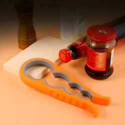 M000   OTWIERACZ SŁOIKÓW 4w1 DO BUTELEK NAKRĘTEK WEKÓW UNIWERSALNY WIELOFUNKCYJNY O523-3 - szaro pomarańczowy