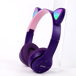 M003A SŁUCHAWKI DLA DZIECI BLUETOOTH KOCIE USZY KOT LED RGB NAUSZNE MIKROFON -E720-1 FIOLETOWE