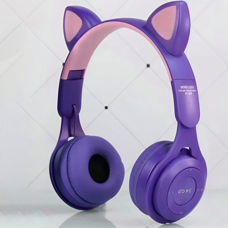 M003A SŁUCHAWKI DLA DZIECI BLUETOOTH KOCIE USZY KOT LED RGB NAUSZNE MIKROFON -E720-1 FIOLETOWE
