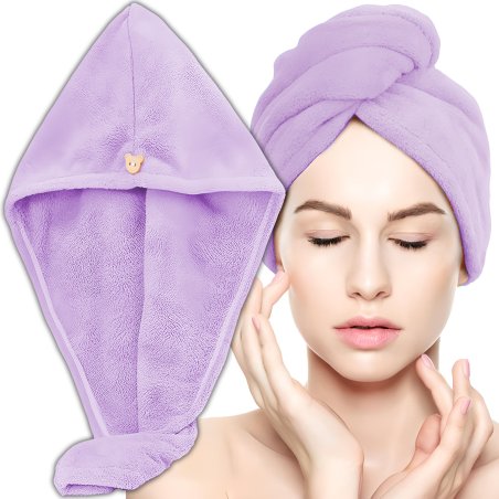M000   RĘCZNIK NA GŁOWĘ DO WŁOSÓW TURBAN SZYBKOSCHNĄCY XL -O528-1 Fiolet