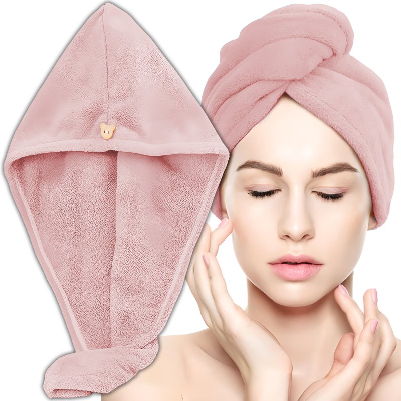 M000   RĘCZNIK NA GŁOWĘ DO WŁOSÓW TURBAN SZYBKOSCHNĄCY XL -O528-2 Różowy