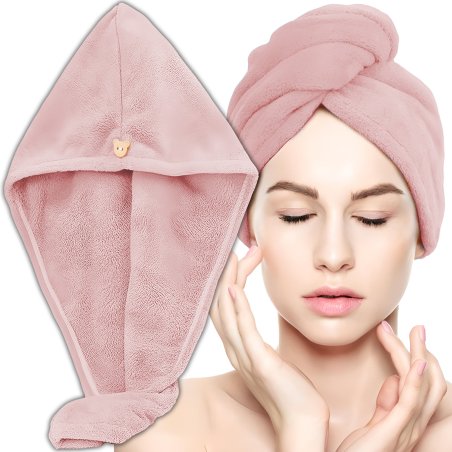 M000   RĘCZNIK NA GŁOWĘ DO WŁOSÓW TURBAN SZYBKOSCHNĄCY XL -O528-2 Różowy