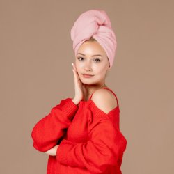 M000   RĘCZNIK NA GŁOWĘ DO WŁOSÓW TURBAN SZYBKOSCHNĄCY XL -O528-2 Różowy