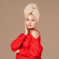 M000   RĘCZNIK NA GŁOWĘ DO WŁOSÓW TURBAN SZYBKOSCHNĄCY XL -O528-3 Brązowy