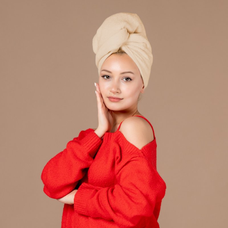 M000   RĘCZNIK NA GŁOWĘ DO WŁOSÓW TURBAN SZYBKOSCHNĄCY XL -O528-3 Brązowy