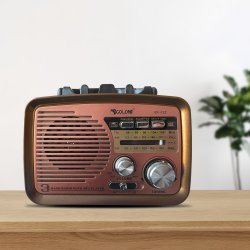 M027A (ALEJA1) RADIO KUCHENNE RETRO FM PRZENOŚNE BLUETOOTH USB SD  - E972-2 JASNY BRĄZ