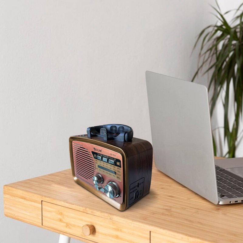 M027A (ALEJA1) RADIO KUCHENNE RETRO FM PRZENOŚNE BLUETOOTH USB SD  - E972-2 JASNY BRĄZ