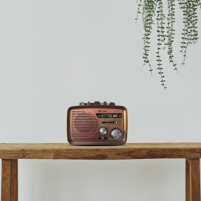 M027A (ALEJA1) RADIO KUCHENNE RETRO FM PRZENOŚNE BLUETOOTH USB SD  - E972-2 JASNY BRĄZ