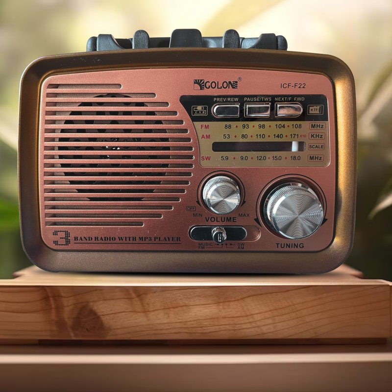 M027A (ALEJA1) RADIO KUCHENNE RETRO FM PRZENOŚNE BLUETOOTH USB SD  - E972-2 JASNY BRĄZ