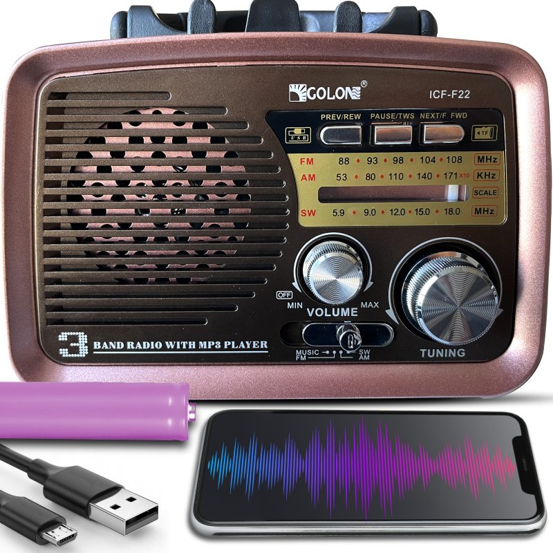 M073C (ALEJA3)  RADIO KUCHENNE RETRO FM PRZENOŚNE BLUETOOTH USB SD  - E972-3 CIEMNY BRĄZ