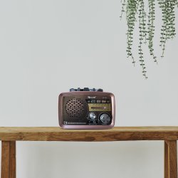 M073C (ALEJA3)  RADIO KUCHENNE RETRO FM PRZENOŚNE BLUETOOTH USB SD  - E972-3 CIEMNY BRĄZ