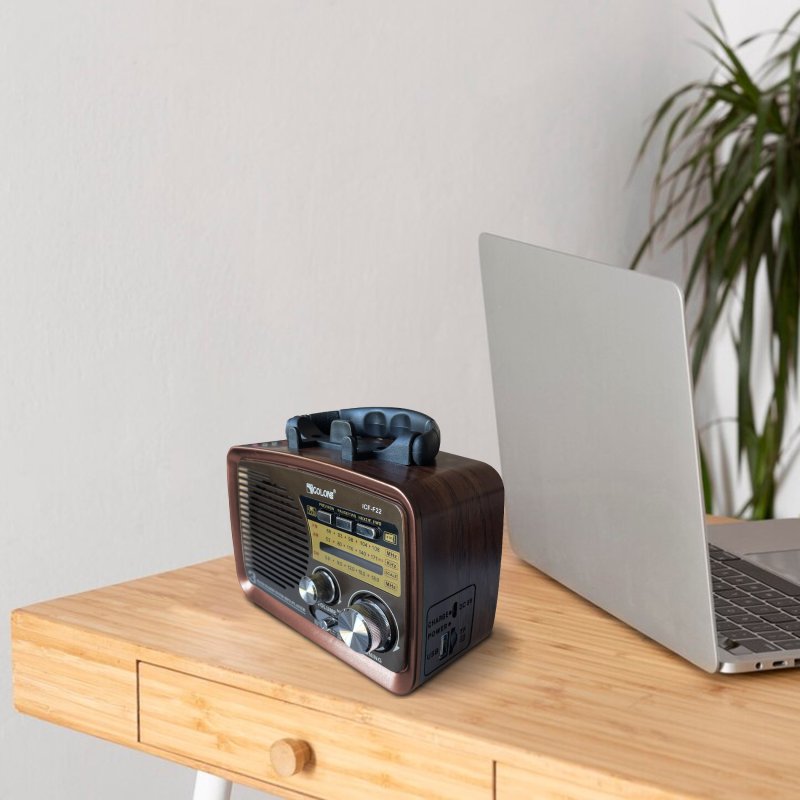 M073C (ALEJA3)  RADIO KUCHENNE RETRO FM PRZENOŚNE BLUETOOTH USB SD  - E972-3 CIEMNY BRĄZ