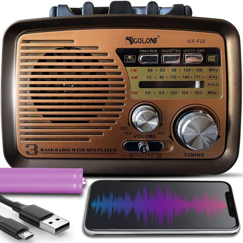 M054D (Aleja2) RADIO KUCHENNE RETRO FM PRZENOŚNE BLUETOOTH USB SD  - E972-4 ZŁOTY