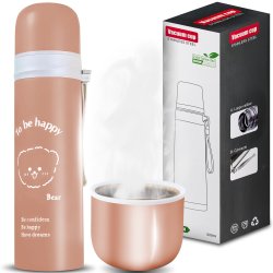 M054D (ALEJA2) TERMOS STALOWY PRÓŻNIOWY TERMICZNY KUBEK BIDON 500ML 0,5L NA KAWĘ XXL O976-1 BRĄZOWY