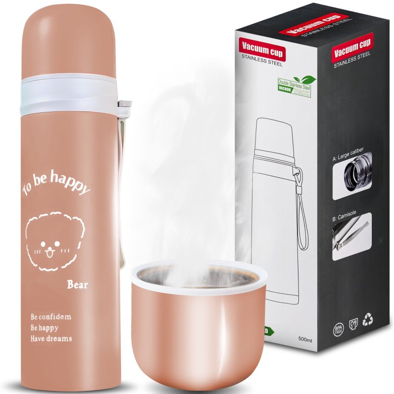 M054D (ALEJA2) TERMOS STALOWY PRÓŻNIOWY TERMICZNY KUBEK BIDON 500ML 0,5L NA KAWĘ XXL O976-1 BRĄZOWY